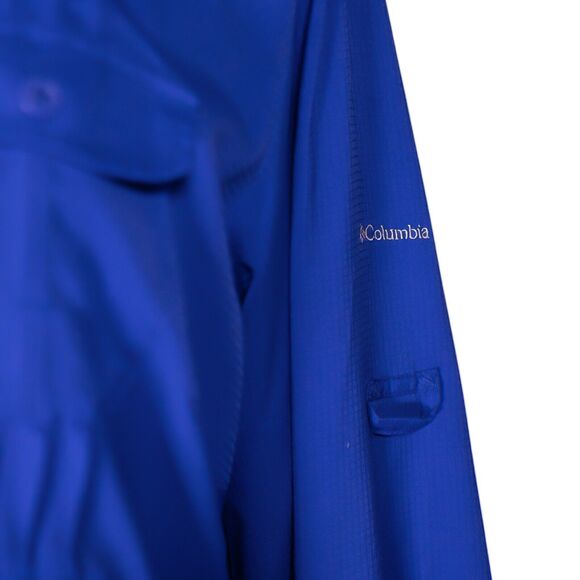 Columbia Womens Shirt Button Up Royal Blue PFG Omni Shade Pleated Pockets Top XL - Picture 10 of 10